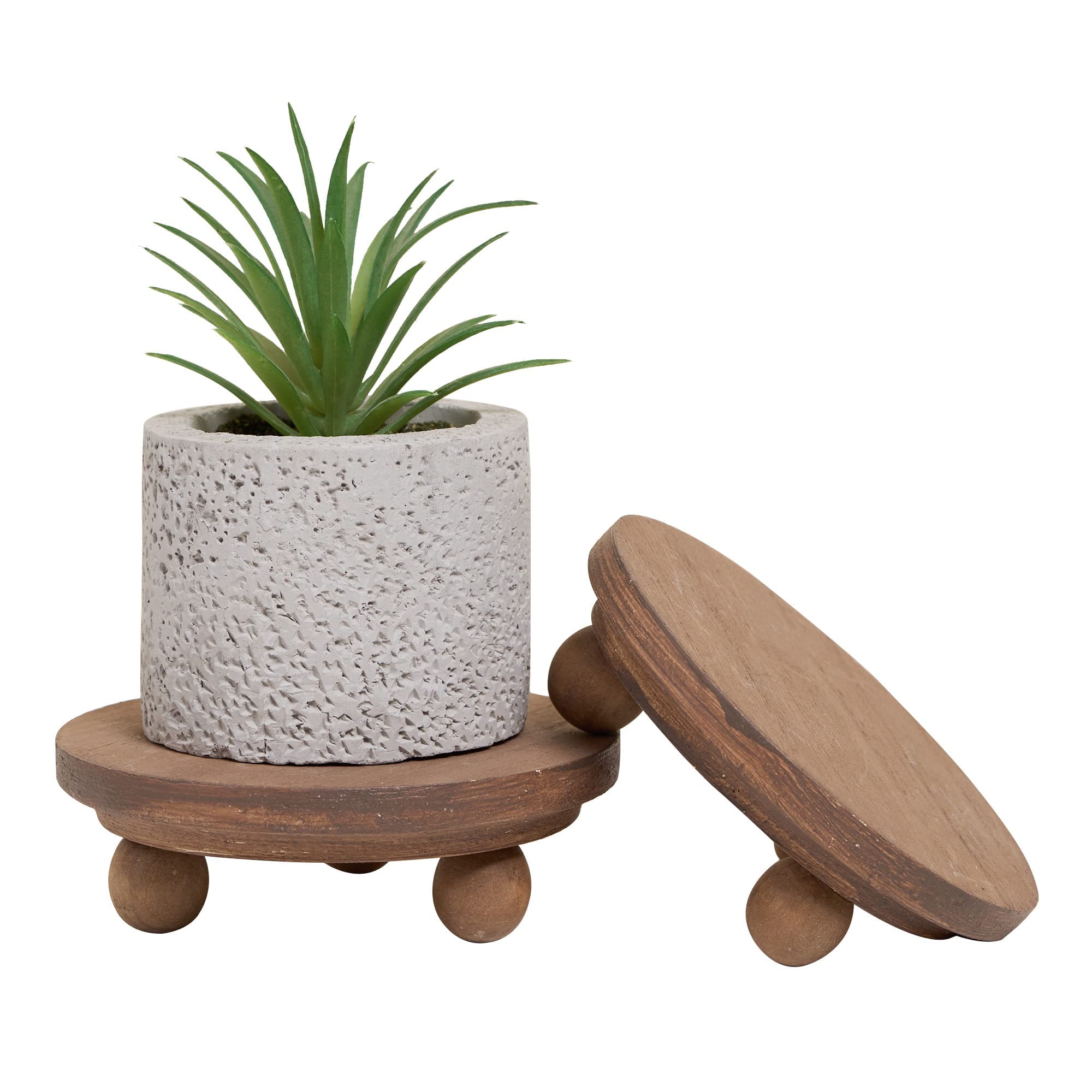 Defined Deco Mini Wood Risers for Display, Small 5"Round Rustic Pedestal Display Stand (Set of 2, Wood)