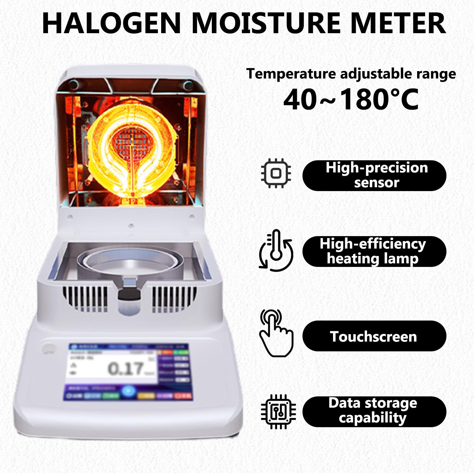 Analizador de Humedad HalóGeno, Analizador de Humedad HalóGeno de Laboratorio, PrecisióN de 0,001 A 0,005 G, 2 Modos de Secado, para Laboratorios, Plantas Procesadoras 2mg