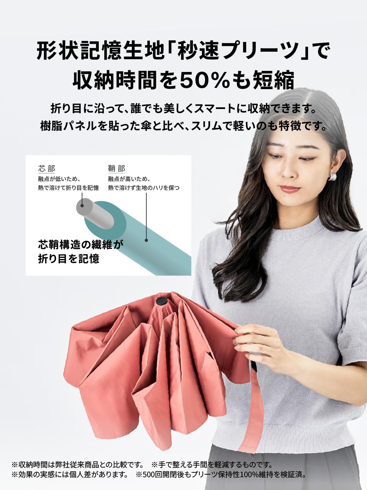 [AMVEL]アンベル 折りたたみ傘 VERYKAL HEATBLOCK 秒速プリーツ 形状記憶 たたみやすい 自動開閉 晴雨兼用 日傘 100%遮光 UVカット 遮熱 耐風 使用時直径約98cm 6本骨 軽量 約210g 男女兼用 A1102 - 4