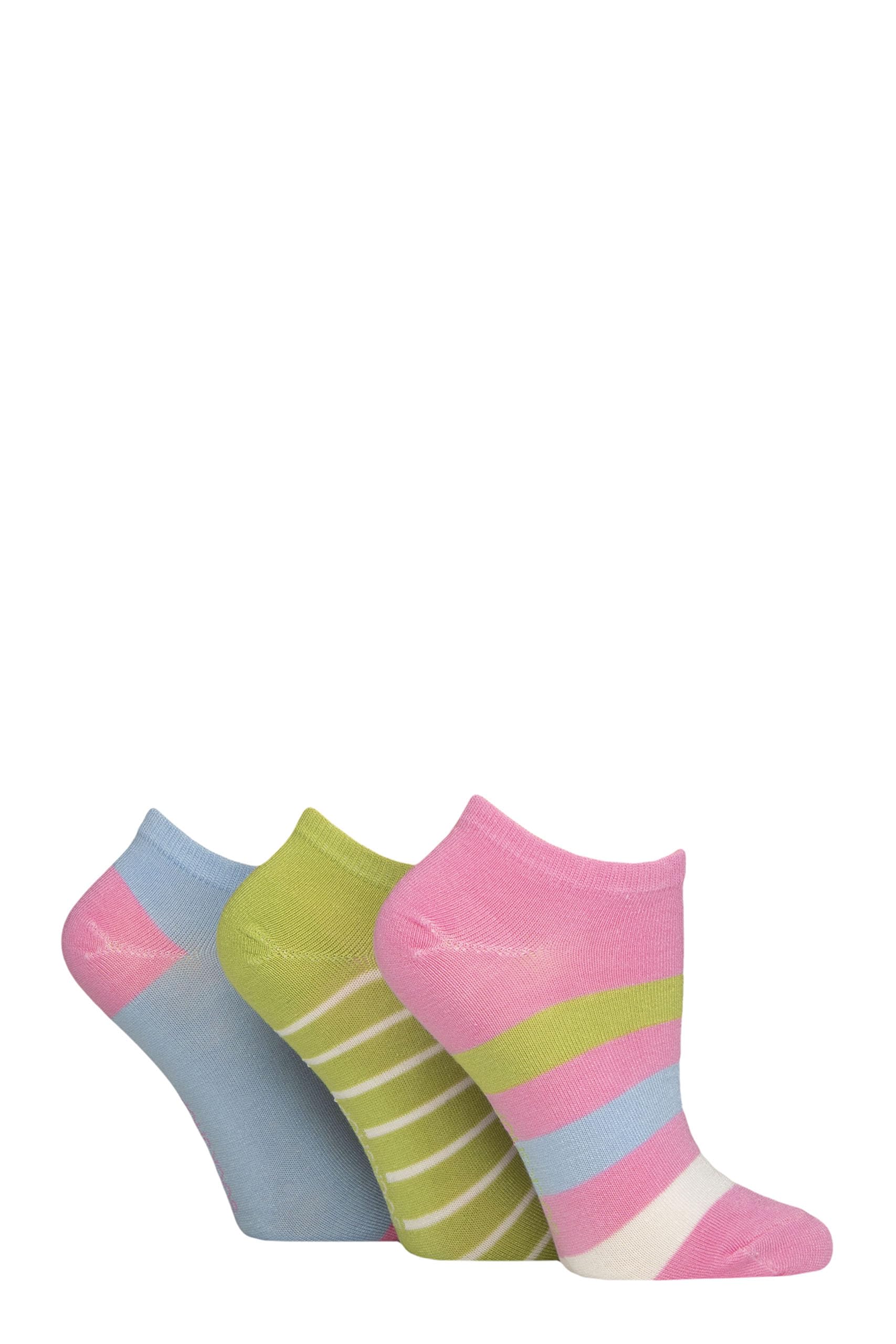 Sockshop Women's Ocean View Striped Striped, Plain And Mesh Bamboo Trainer Socks Pack Of 3 (Uk, Numeric, 4, 8, Regular, Regular, )