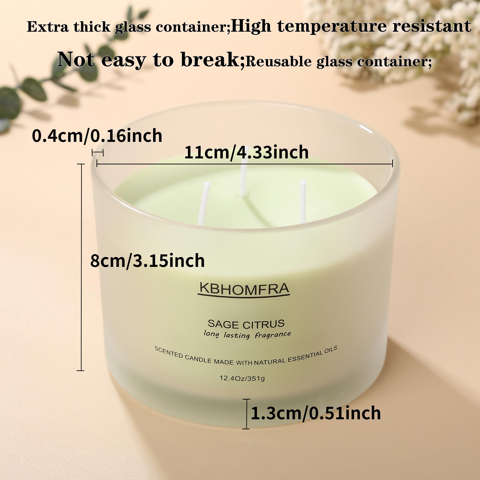 Duftkerzen für Zuhause, Salbei, Zitruskerzen, Aroma, 350 ml, Sojawachs, luxuriöse große Kerze, Geschenk, bis zu 70 Stunden Brenndauer, Geburtstagsgeschenk für Damen und Herren, Festival