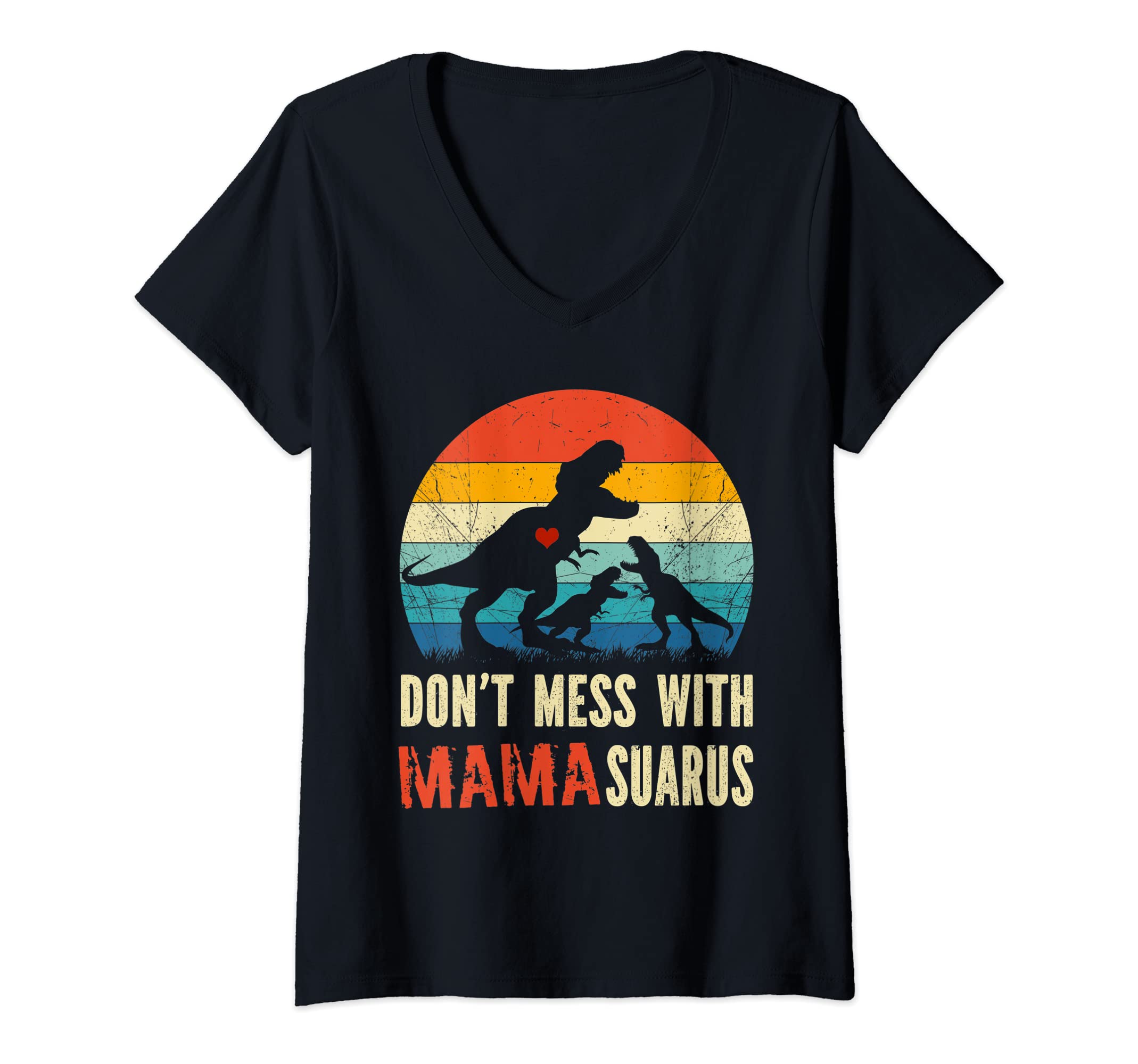 Tstars Mama Saur Shirt - T-Rex Mom Funny V-Neck T-Shirt, Gift For Mother's Day
