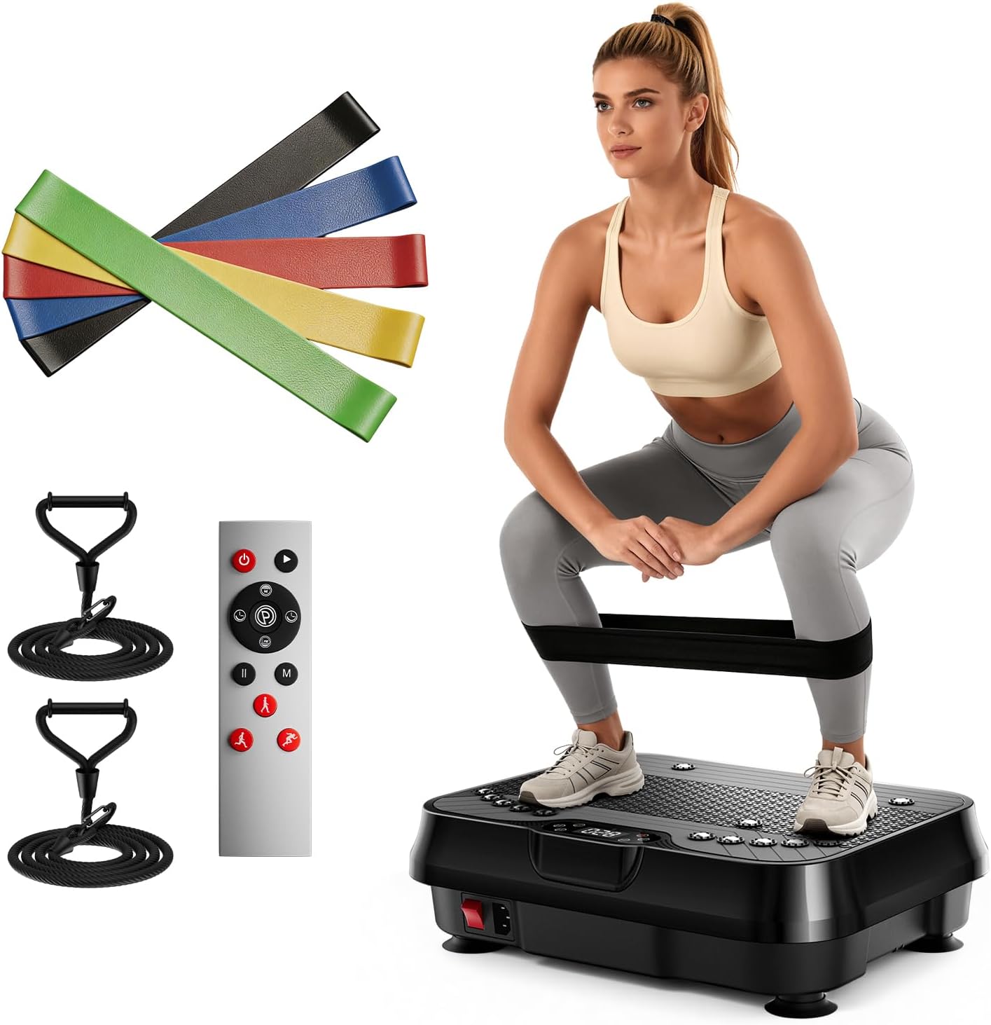 CURSOR FITNESS Vibration Plate Exercise Machine, 250 Level Speed Full Body Shaker Platform, 350lb Capacity with Resistance Bands & Remote, Lymphatic Drainage Weight Loss, Home Office Gym for Men Women