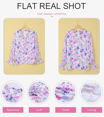 Miniatura 5 de Dokotoo - Blusa informal, bohemia y con estampado floral para mujer, camiseta con cuello en V y con cordón, blusas de manga corta y manga larga