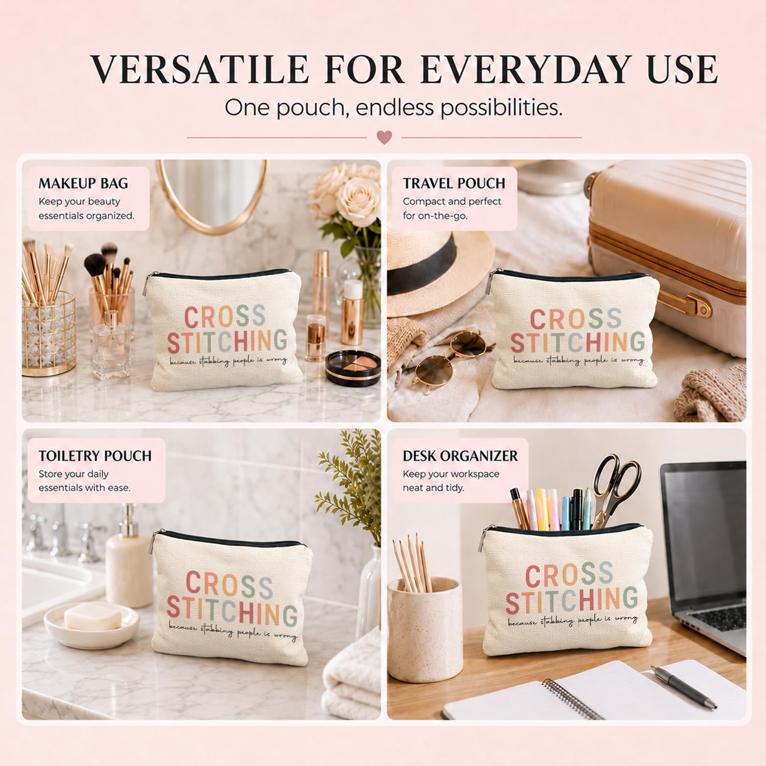 Funny Cross Stitch Makeup Bag for Women Mom Grandma Sister Gifts image 5