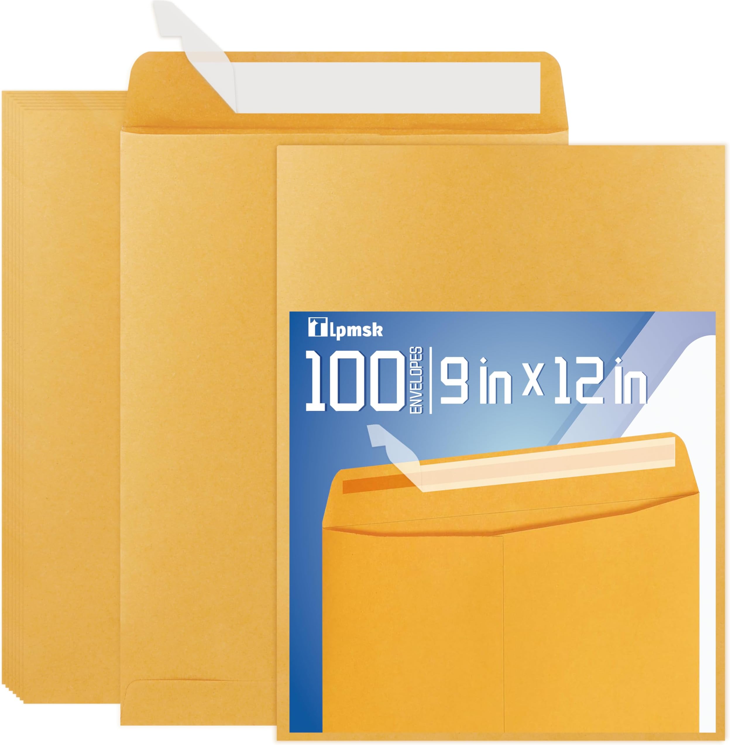 9x12 Catalog Mailing Envelopes - 100 Count, Self Seal Stay Flat Brown Kraft Envelopes, Heavy Duty Shipping Mailers for Documents, Photos & Letters, Peel & Seal Closure