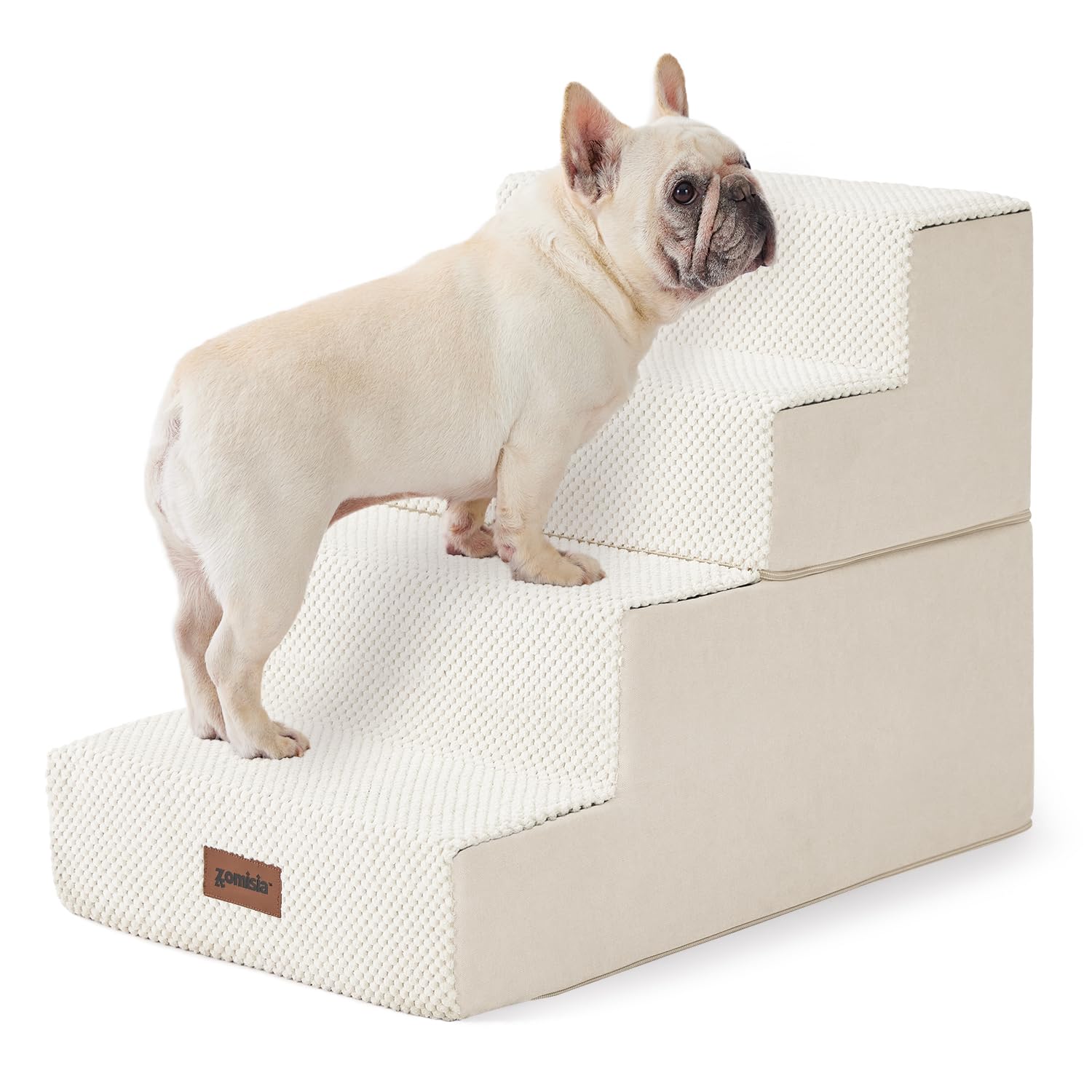 ZOMISIA Dog Stairs for Small Dogs - Pet Stairs 2 in 1 with Zippers Suitable for Couch and Bed, 35D Foam Dog Steps with Non Slip Bottom Grey 4 Steps,
