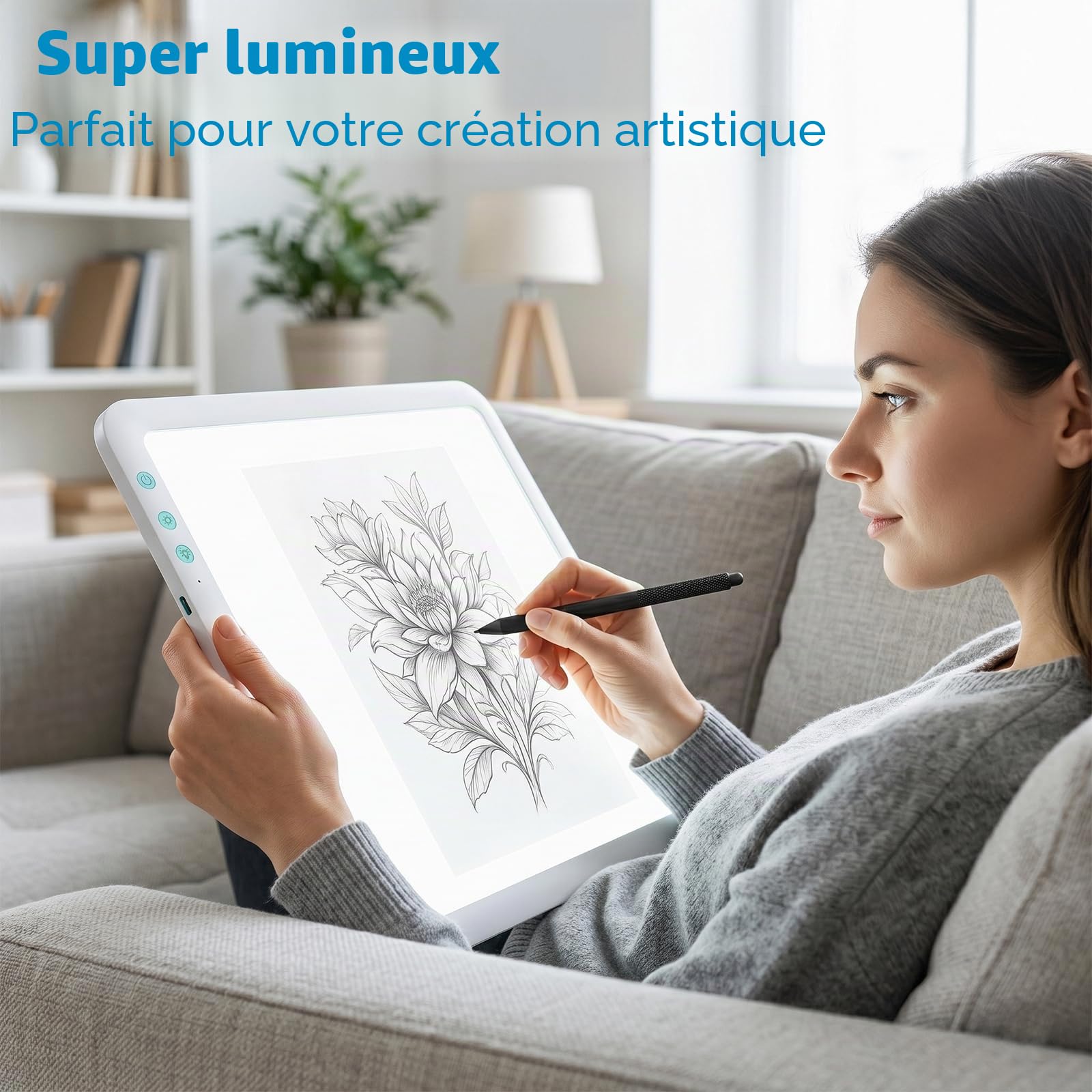 TOHETO Tablette lumineuse LED rechargeable A3 super lumineuse avec sac de transport pour outil de désherbage Cricut, batterie portable sans fil 3500 mAh pour traçage, peinture diamant, croquis et
