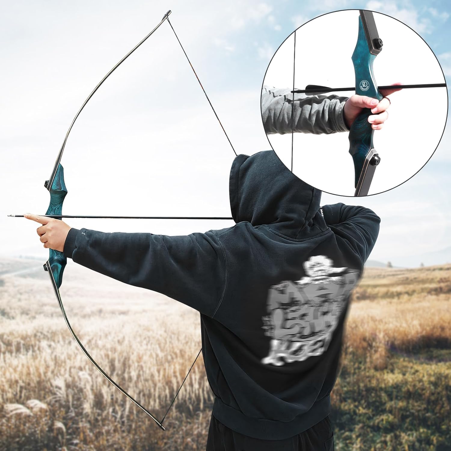 Archery Longbow and Arrow Set Archery Hunting Long Bow with Arrow Quiver and Bow Case 25-60lbs Right Handed Longbow Kit for Shooting Target