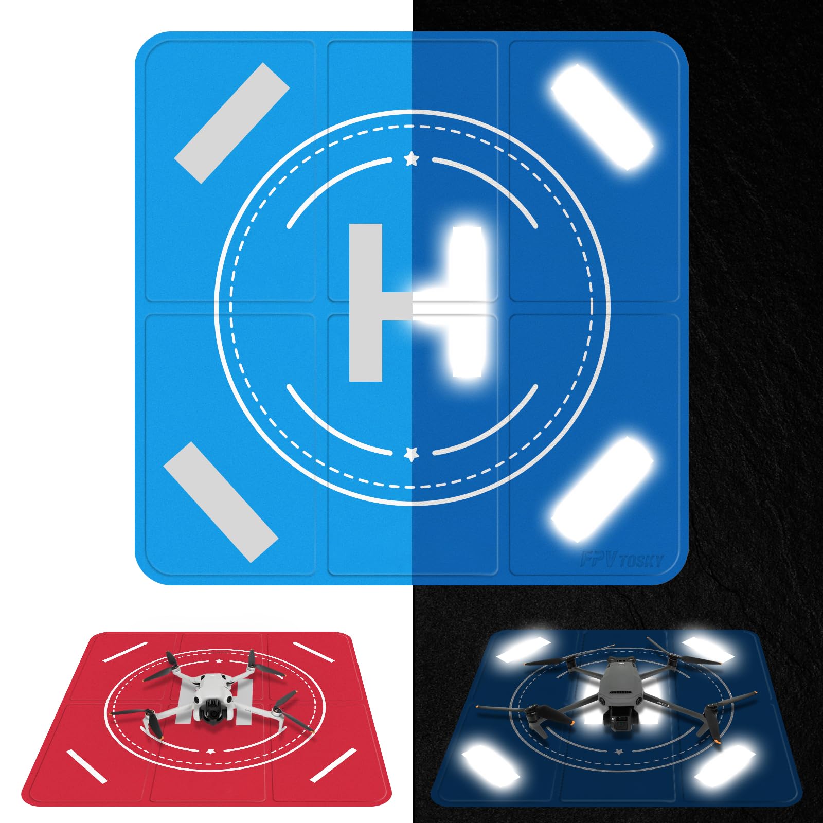 FPVtosky Drone Landing Pad Weighted, Nighttime Reflective & Foldable Launch Pad, Waterproof Helipad for DJI Mini 5/4/3 Pro/Mini 4k/Air 3S/Neo/Flip Drone Accessories (20 in)