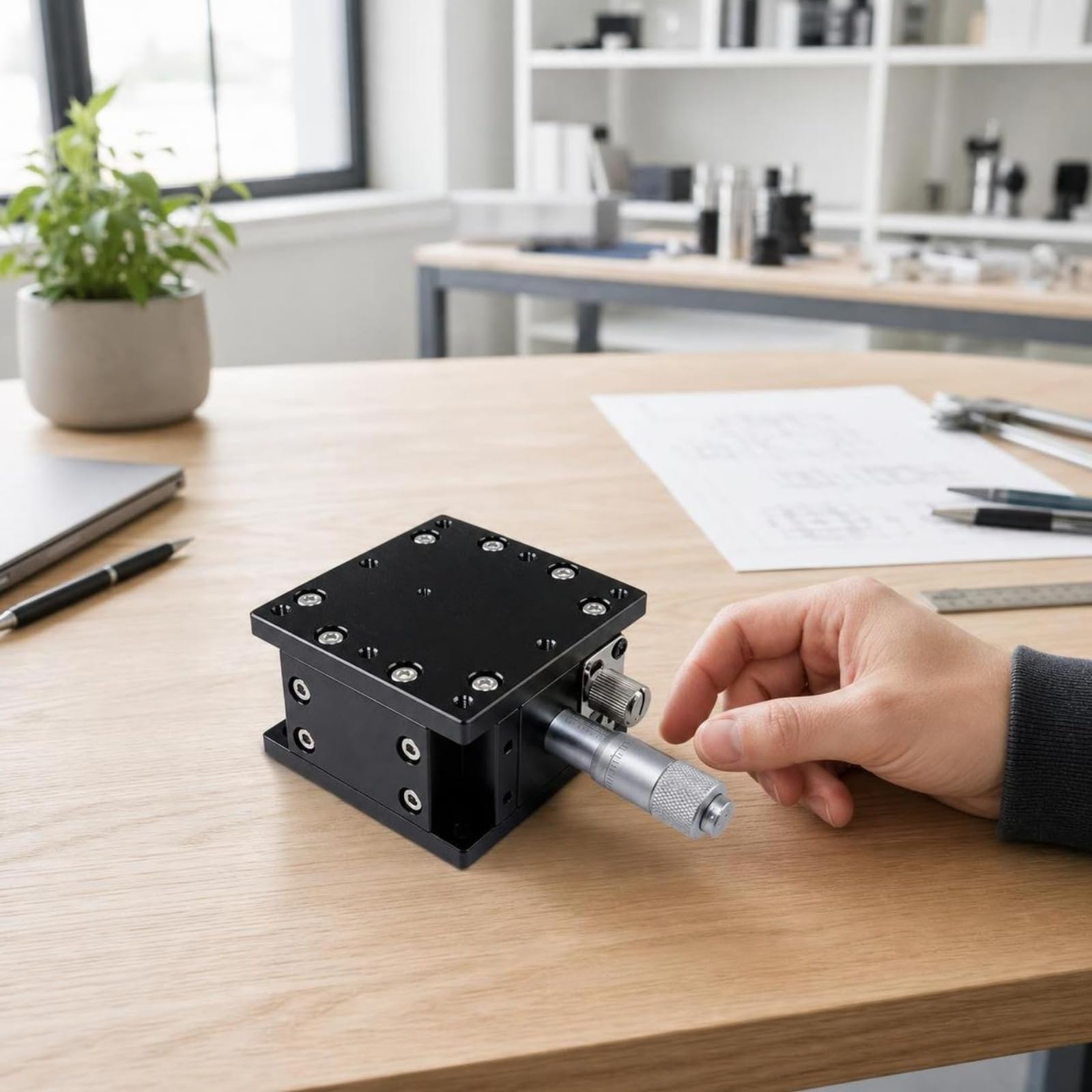 Manuelle Positionierbühne Linearbühne Verschiebetisch Verstelltisch Robustes Metallgehäuse mit M4 Gewindebohrungen Und Durchgangslöchern für Laborgeräte Feinmechanik Ausbildung