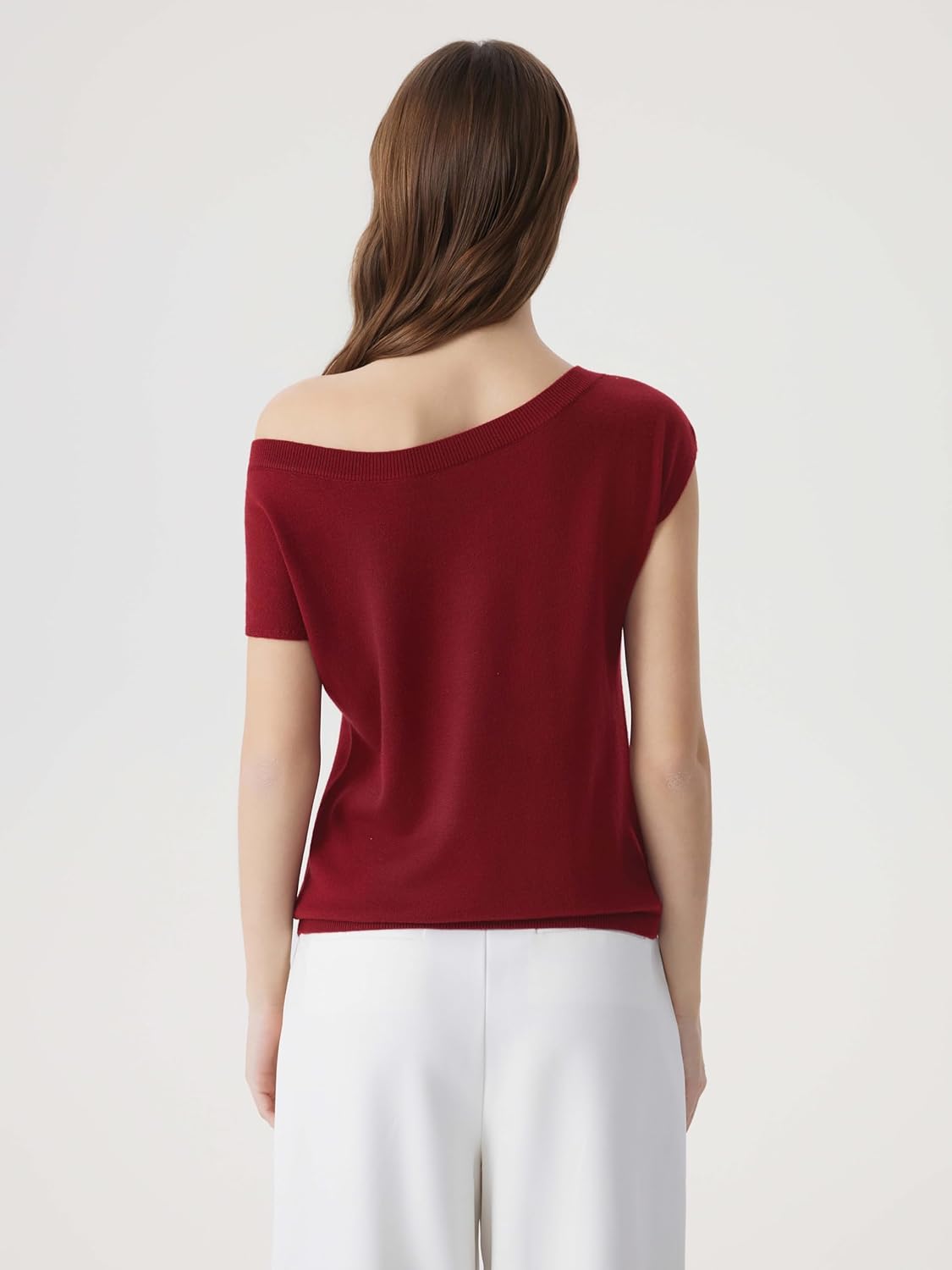 SUUKSESS Women Silk Cashmere Blend Off The Shoulder Tops Summer Lightweight Knit Trendy Sweaters Loose Fit Shirts - Image 3