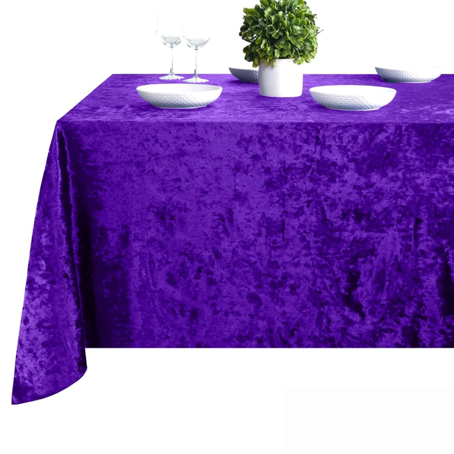 Elegant Event Essentials-Rectangle Crushed Velvet Tablecloths-Thicken Wrinkle-Resistant Table Cloth, Washable Heavy Weight Table Cover 70 Inch x 126 Inch Purple — image 1