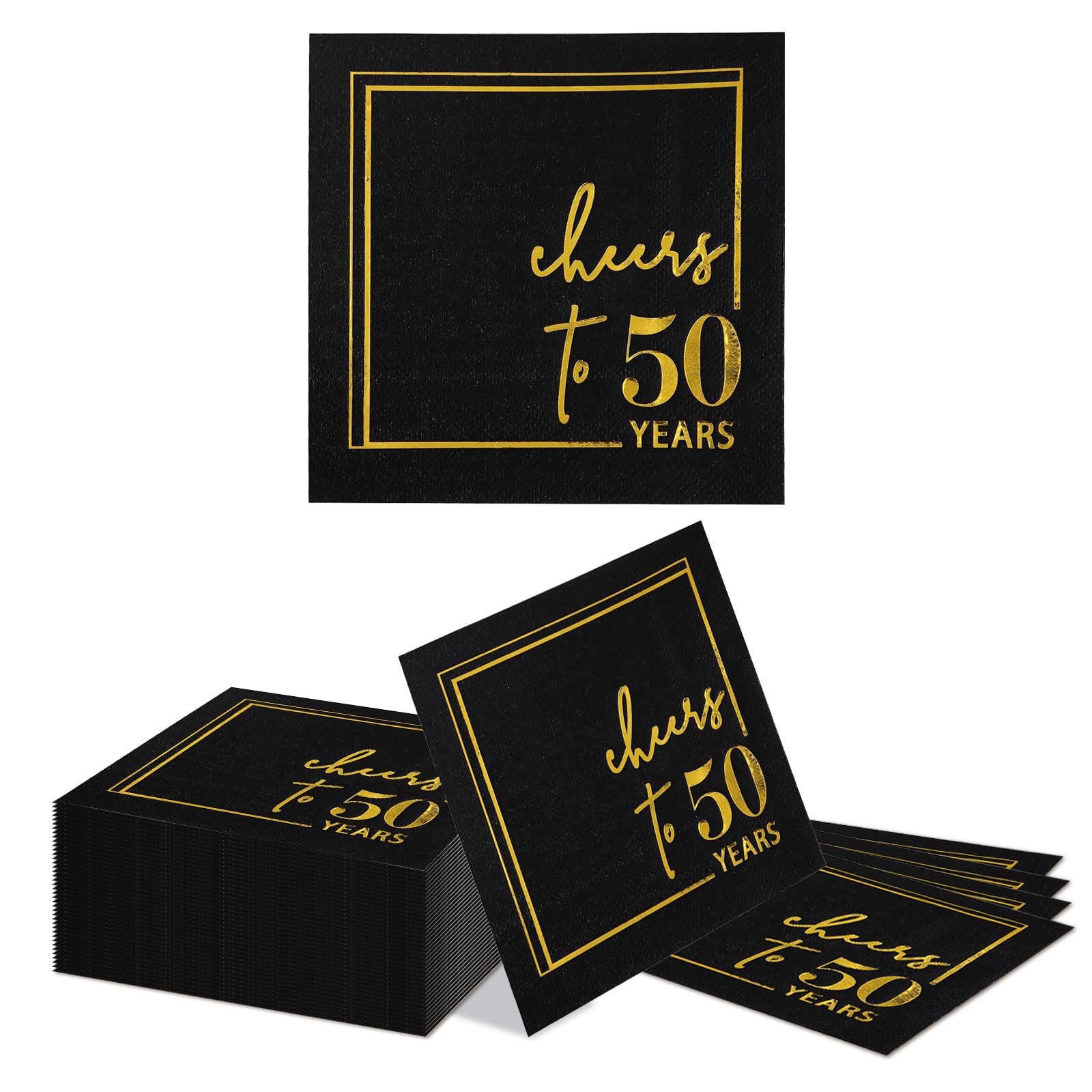 Kotkiddy 50th Birthday Decoration Napkins 40 Pack, 25x25cm Black Gold, Happy Birthday Paper Napkins for Man Woman, 50th Birthday Decoration