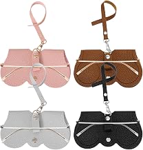 4 Pcs Soft Leather Eyeglass Case Portable Leather Glasses Pouch Soft Leather Glasses Case for Women and Men (Khaki, Black, Light Grey, Pink)