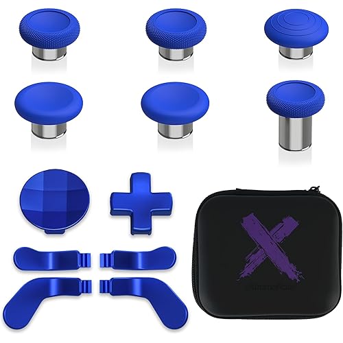eXtremeRate 13 in 1 Component Pack Kit for Xbox Elite Series 2 Controller, 6 Metal Thumbsticks & Tool, 2 D-Pads, 4 Paddles for Xbox Elite Series 2 Core Controller - Blue & Metallic Silver