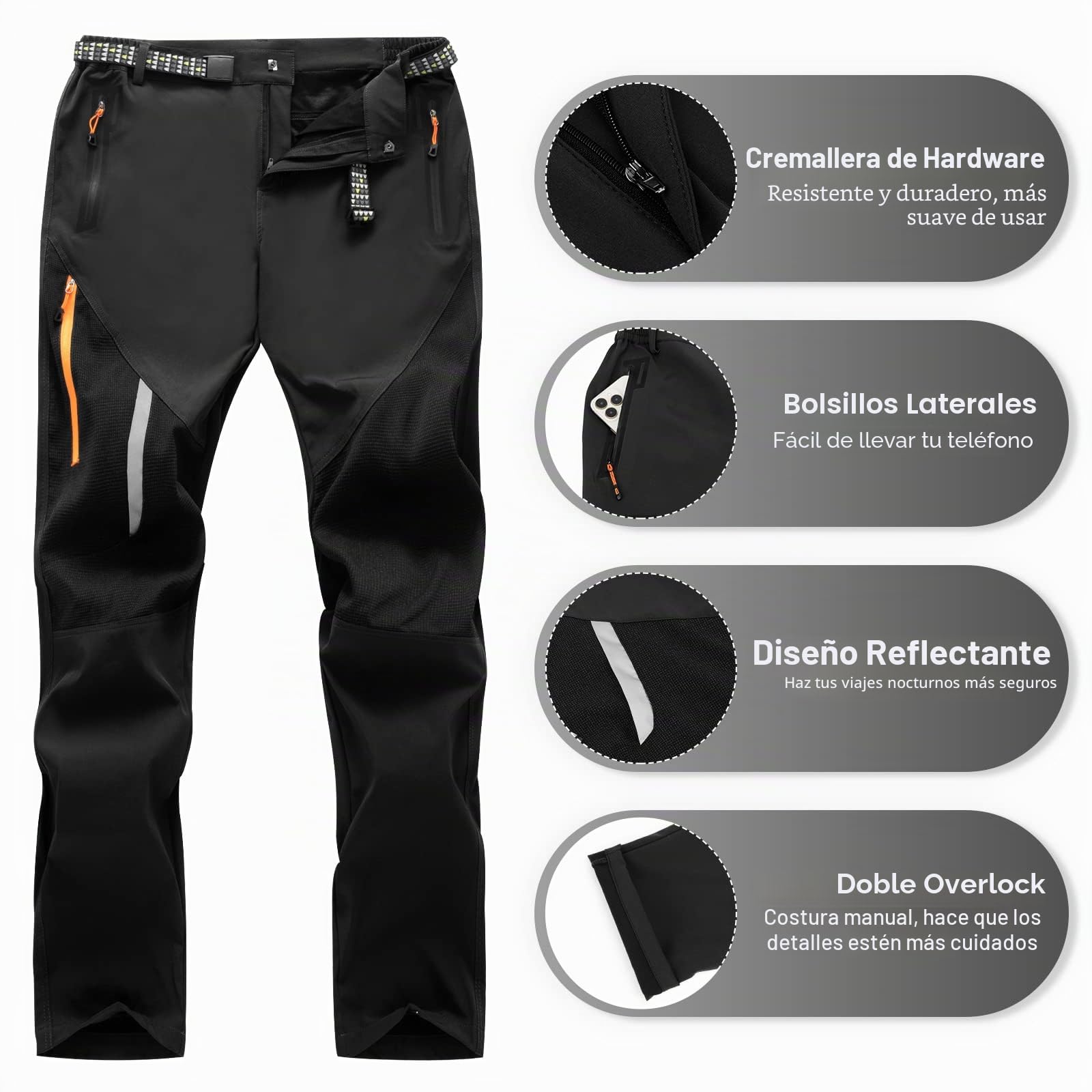 Pantalones de Escalada Masculinos, Pantalones de Caminar Ligeros y de Secado Rápido, Pantalones Largos Transpirables e Impermeables al Aire Libre Masculinos, Bolsillos con Cremallera