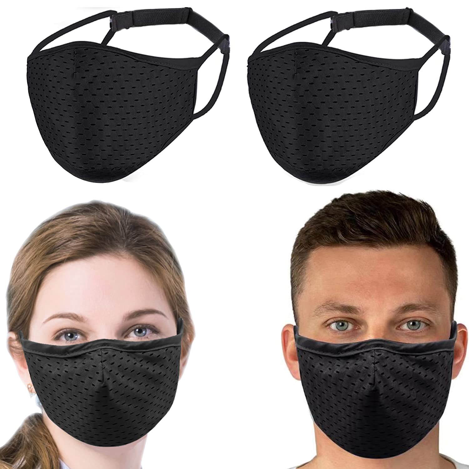 Eden Roe Breathable Sport Face Mask- Adjustable Strap Reusable & Machine Washable Multi-Layer Design 2Pcs