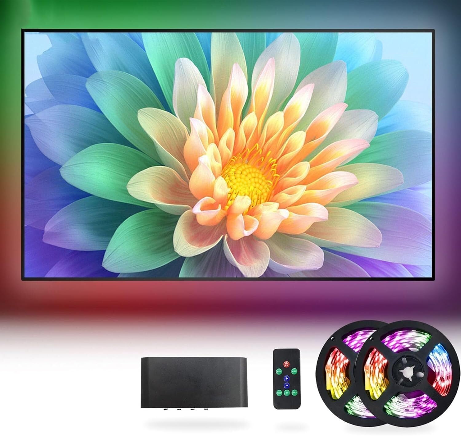 Oświetlenie LED do telewizora z podświetleniem LED do 183 cm, listwa świetlna z funkcją synchronizacji muzyki i synchronizacji, płynny efekt wielokolorowy, sterowanie aplikacją, salon