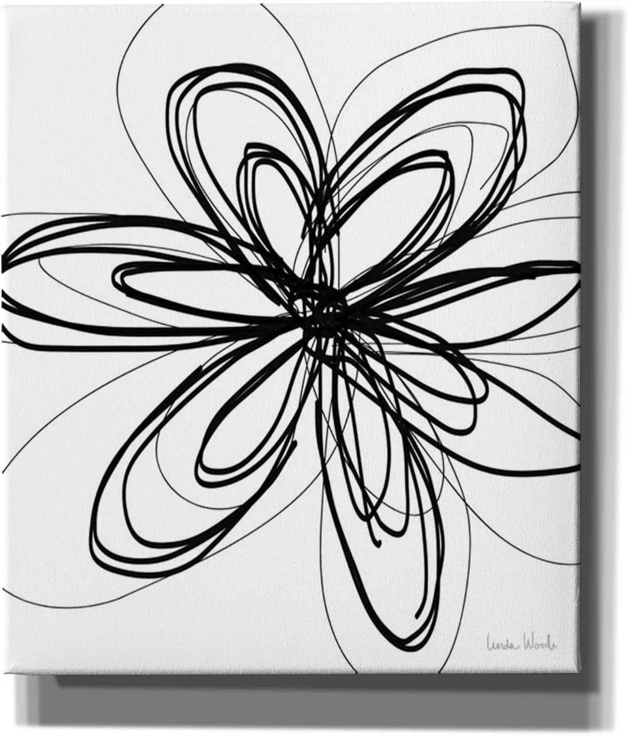 Epic Graffiti 'Black Ink Flower I' by Linda Woods, Canvas Wall Art, 12"x16"