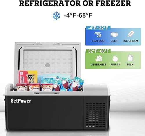 Miniatura 4 de Setpower FC15 Refrigerador Portátil Enfriador Eléctrico Con Adaptador AC, 15L15.8QT Refrigerador de Carro de 12 Voltios, -4-68 Refrigerador Portátil