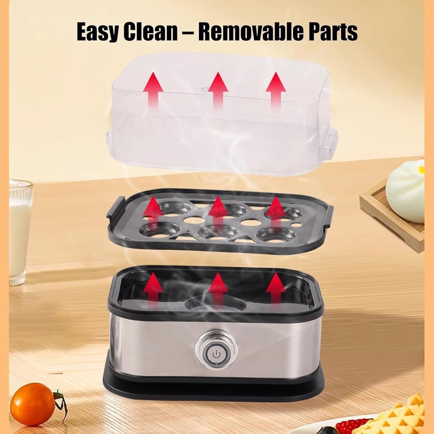 Sunny Side Master Egg Cooker, Multi-functional Sunny Side up Maker, Deluxe Rapid Egg Cooker 6 Egg Capacity, Stainless Steel Electric Eggs Poacher for Soft, Medium, Hard Boiled