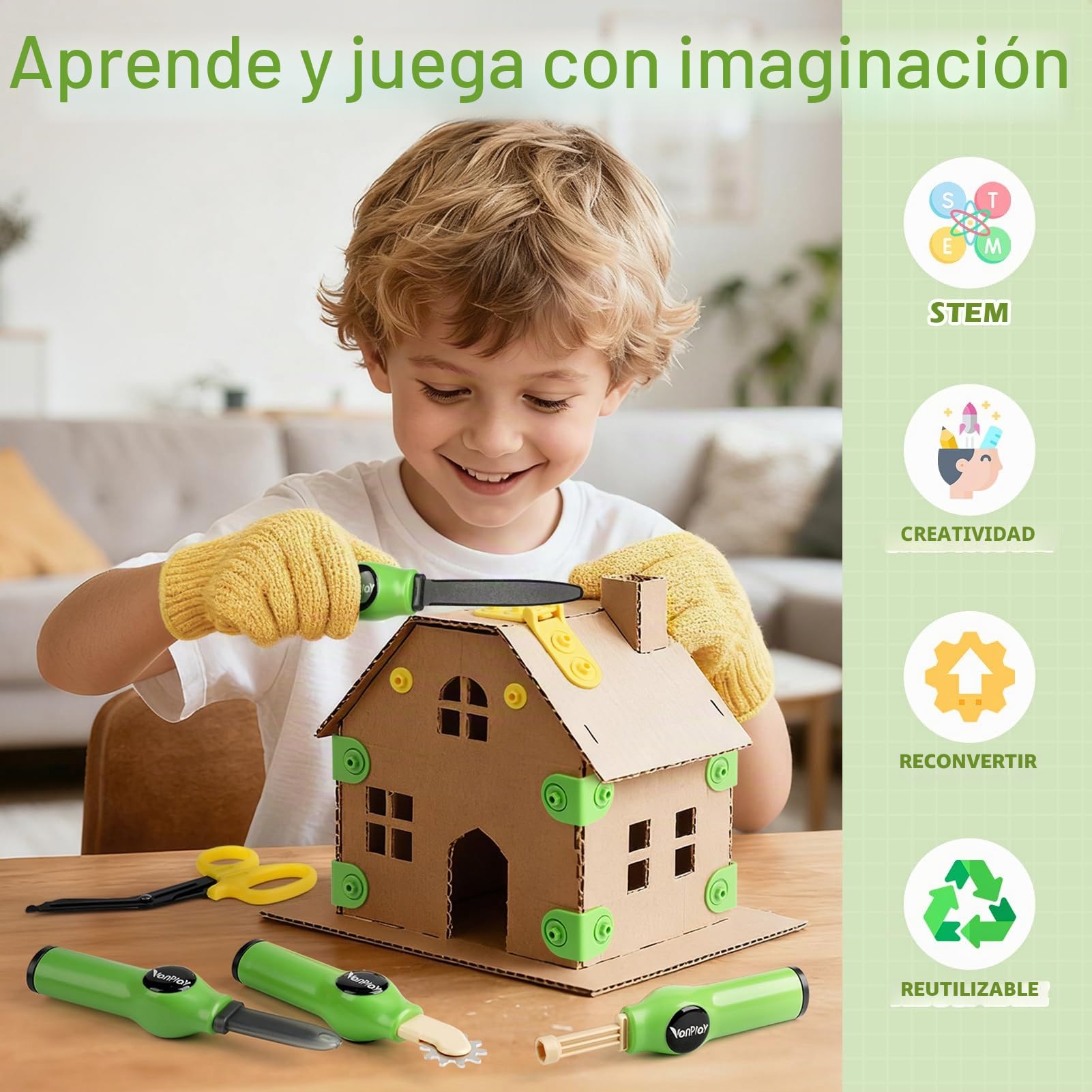 Kit de Construcción de Cartón para Niños 158 Piezas - Juego Educativo STEM con Cutter de Seguridad, Rodillo y Destornillador - Ideal para Creatividad DIY, Regalo para Niños y Niñas de 5 6 7 8 9 Años