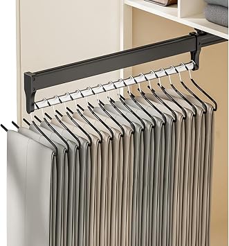 Black Pull Out Closet Rail Valet Rod, Adjustable Wardrobe Clothing Rail Top Mount Telescopic Trousers Rack Rod Heavy Duty Closet Valet Rod Slide Size 35cm