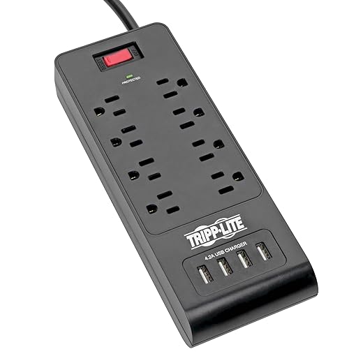 Tripp Lite 8‑Outlet Surge Strip with 4 USBs