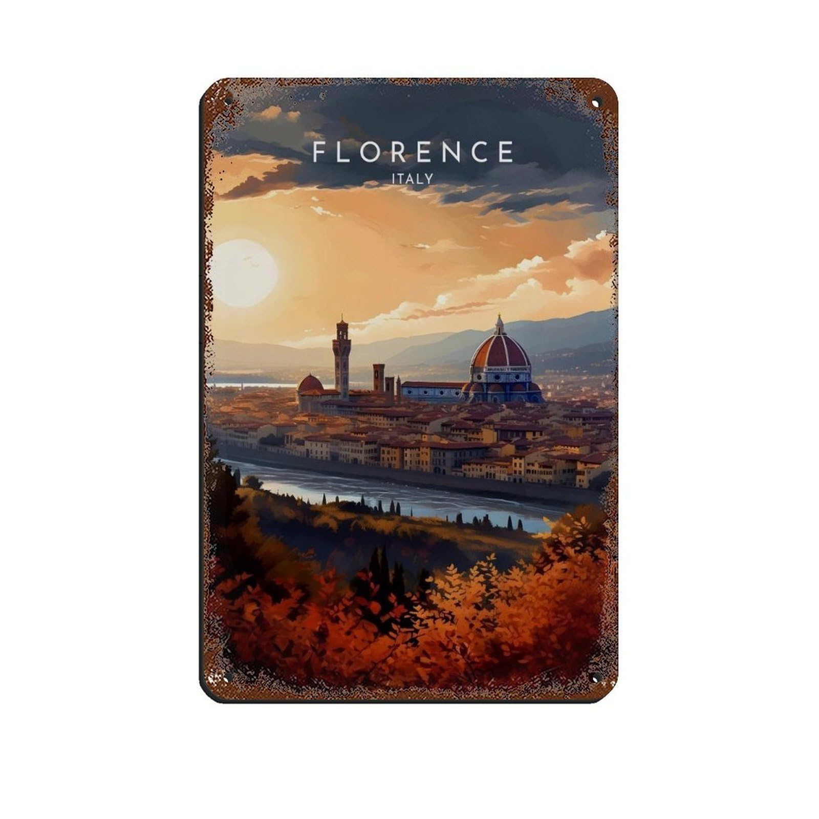 Lxwnze 20L X 30W Cm Florence Travel - Italy Tin Sign Vintage Metal Pub Club Cafe Bar Home Wall Art Decoration Poster Retro 8X12inch(20X30cm)