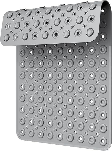 XIYUNTE Long Bath Mat Non Slip Anti Mould - 70 x 40 cm Bathtub Mat with Suction Cups Shower Mats for Inside Shower, Anti Slip Shower Mat with Drain Holes, Machine Washable, Grey
