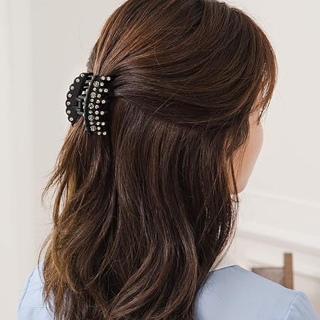 Amazon Chimera ヘアクリップ ヘアアクセサリー キラキラ水晶バンスクリップ シンプル 優雅な ブラック アクリル M サイズ ヘアクリップ 髪留め人気 レディース髪飾り 女性 ヘアピン Chimera ヘアクリップ バレッタ 通販