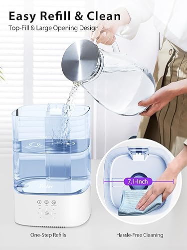 Miniatura 7 de FreAire Humidificadores de niebla fría para dormitorio, humidificador de aire inteligente de llenado superior silencioso de 25 dB para bebé, trabajo