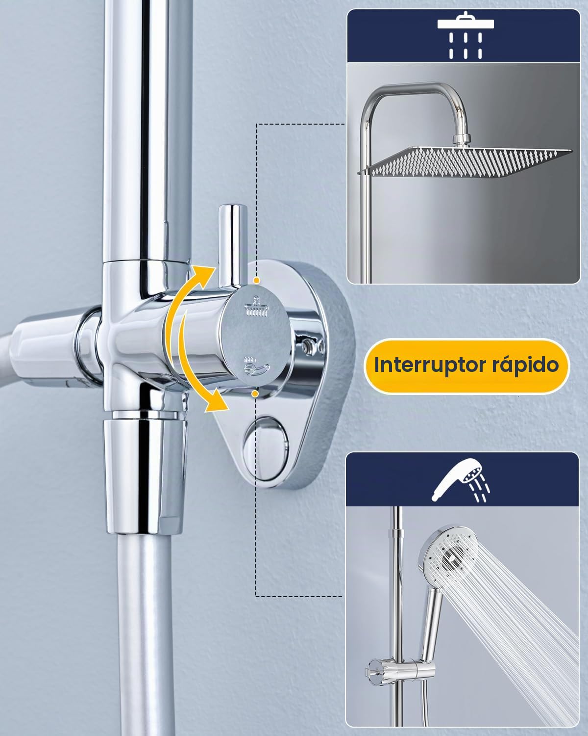 YEAUPE PRO Juego de ducha con filtro – 10 pulgadas acero inoxidable ducha lluvia y ducha de mano cromada blanca 2 filtros de repuesto, manguera de PVC de 1,6 m, soporte de altura ajustable, sistema