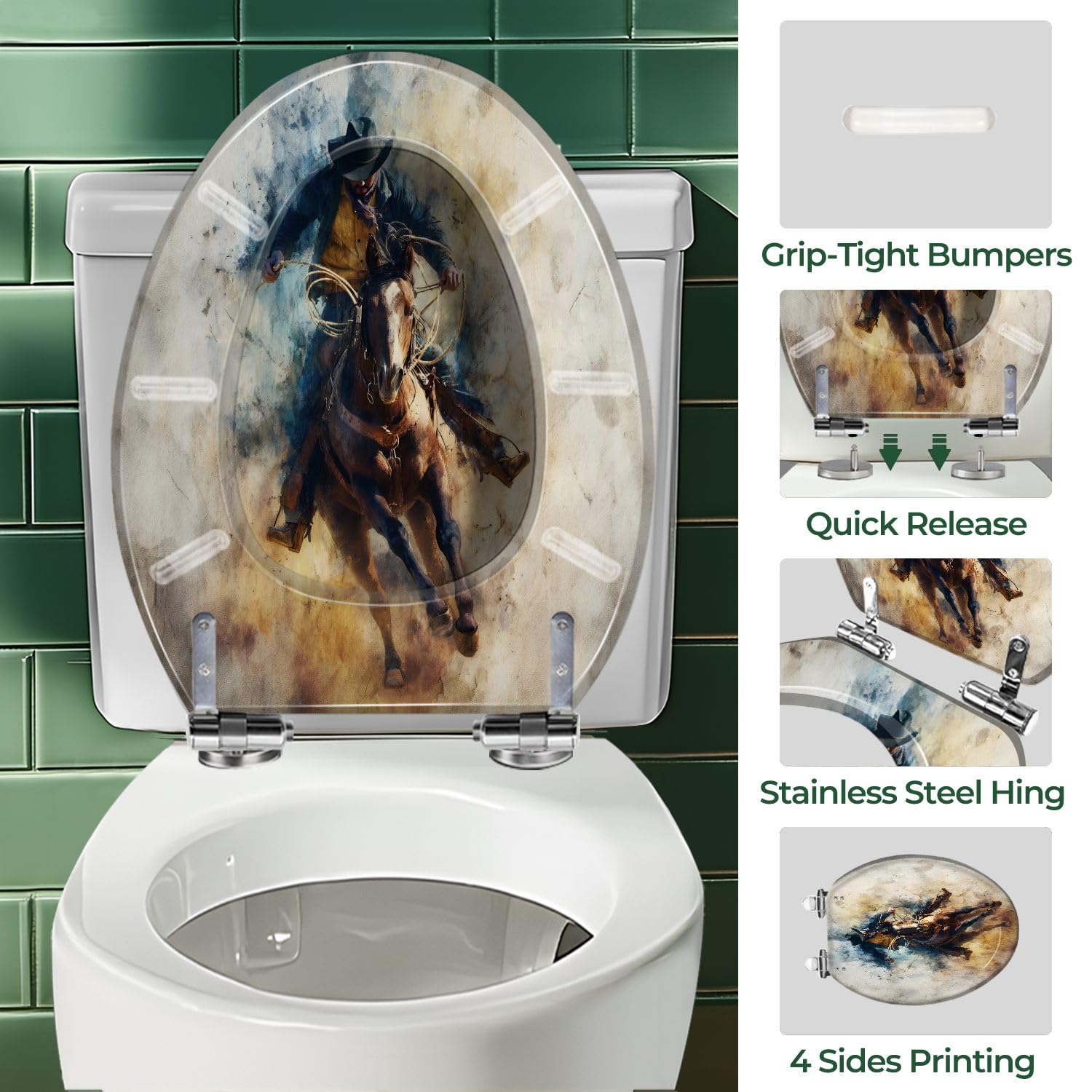 Sedile WC allungato generico con chiusura ammortizzata, facile da pulire,
