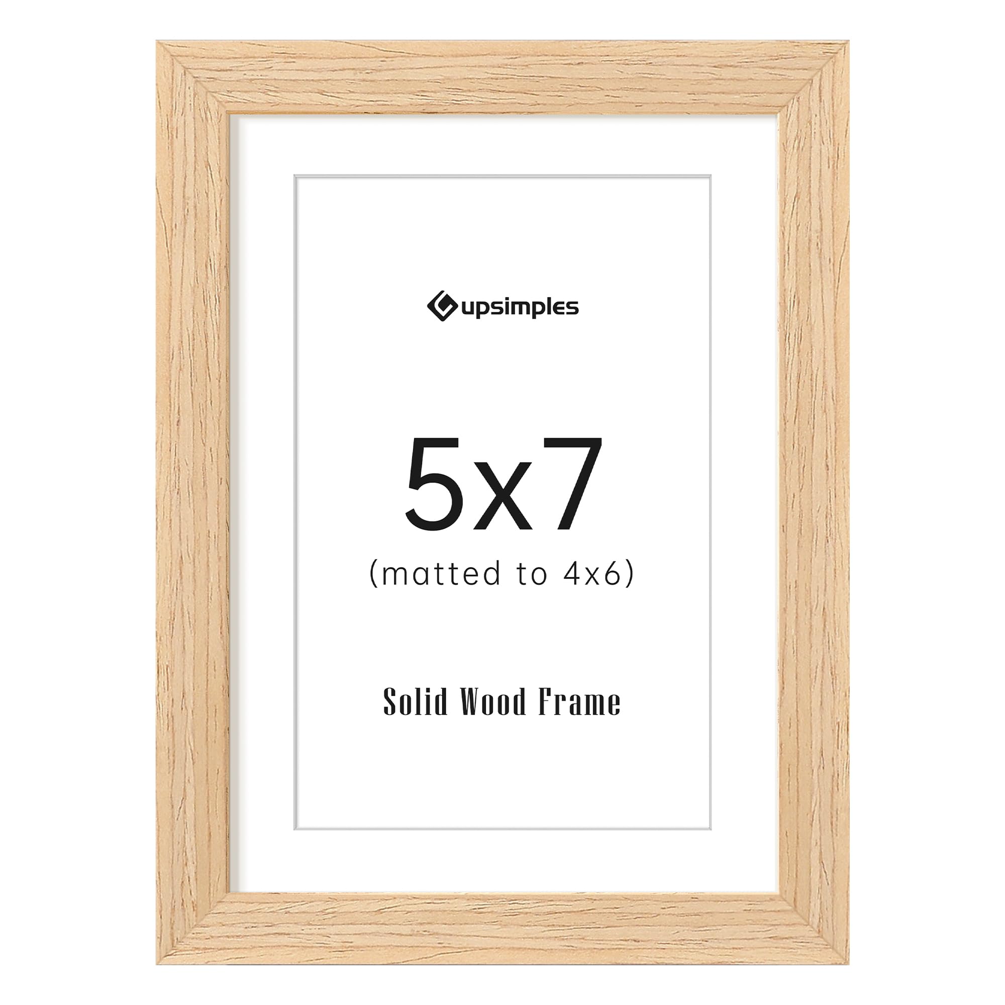 Photo 1 of 2PACK upsimples 5x7 Picture Frame, Natural Solid Wooden Picture Frames, Display 4x6 with Mat or 5 x 7 Without Mat, Wall or Tabletop, Natural