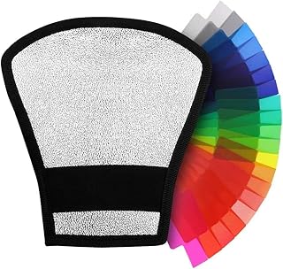 Xuerebs 20pc Flash Color Lighting Gel Pop up Filter + Two-Sides White/Silver Bend Bounce Flash Reflector Kit with Elastic Strap Compatible with Sony,Canon, Nikon, Fuji and All Speedlight Flashes