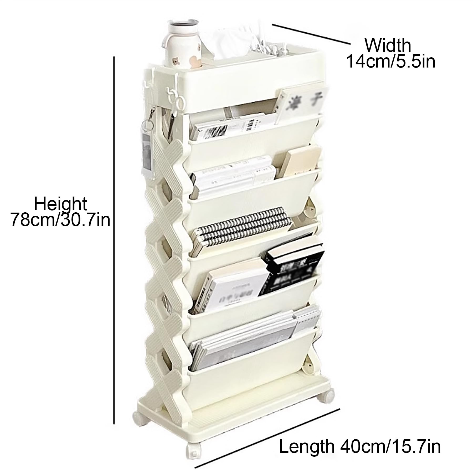 Carrello multiuso con rotelle Carrello per libreria con rotelle a 5 livelli Organizzatori e accessori da scrivania salvaspazio Scaffale mobile con ruote