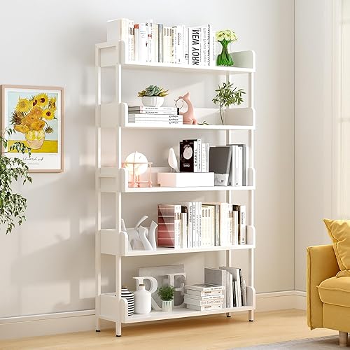 Estantería amplia y abierta, moderna estantería de 5 niveles con deflectores de tres lados y marco de metal para el hogar y la oficina, estantería