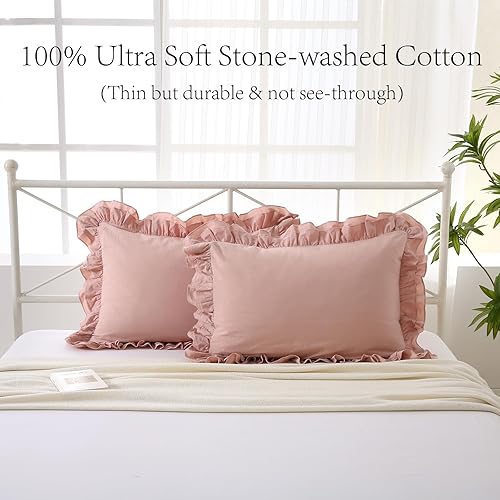 Miniatura 9 de Paquete de 2 fundas de almohada blancas con volantes, tamaño King de 20 x 36 pulgadas, 100% algodón, cierre de sobre, estilo rústico y chic (blanco,