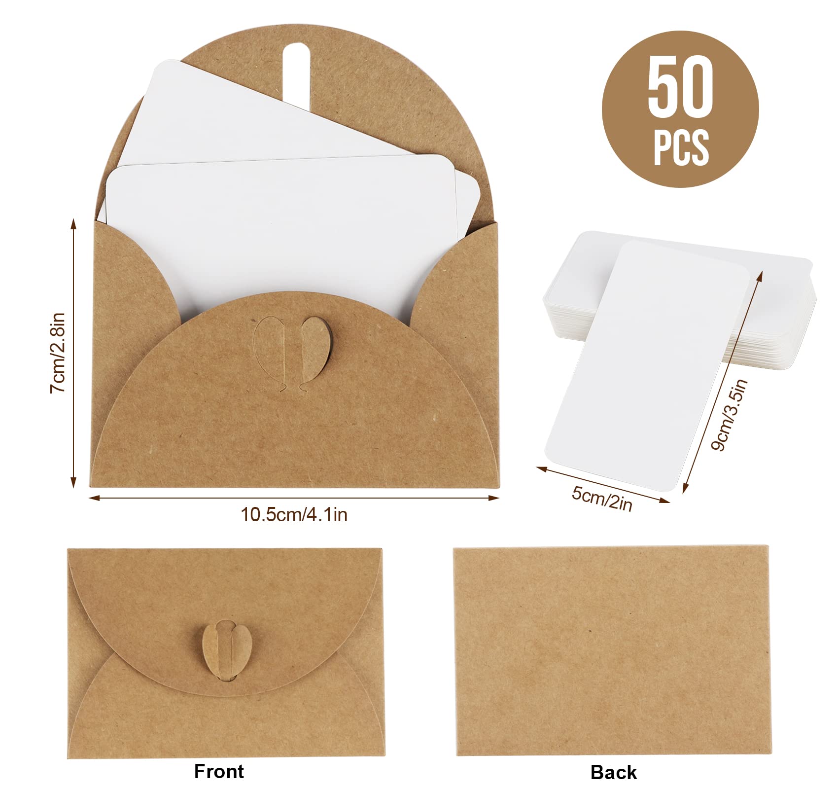 Mocraft 50 Mini Kraft Paper Envelopes With Cards - Image 3