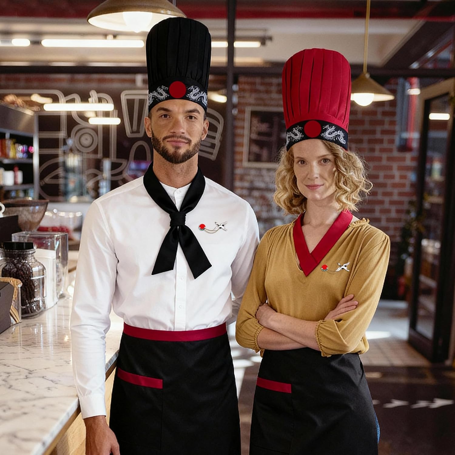 Japanese 8 Hibachi Chef Costume Set Teppanyaki Tall Cap with Hachimaki Headband Apron Accessories - Image 5