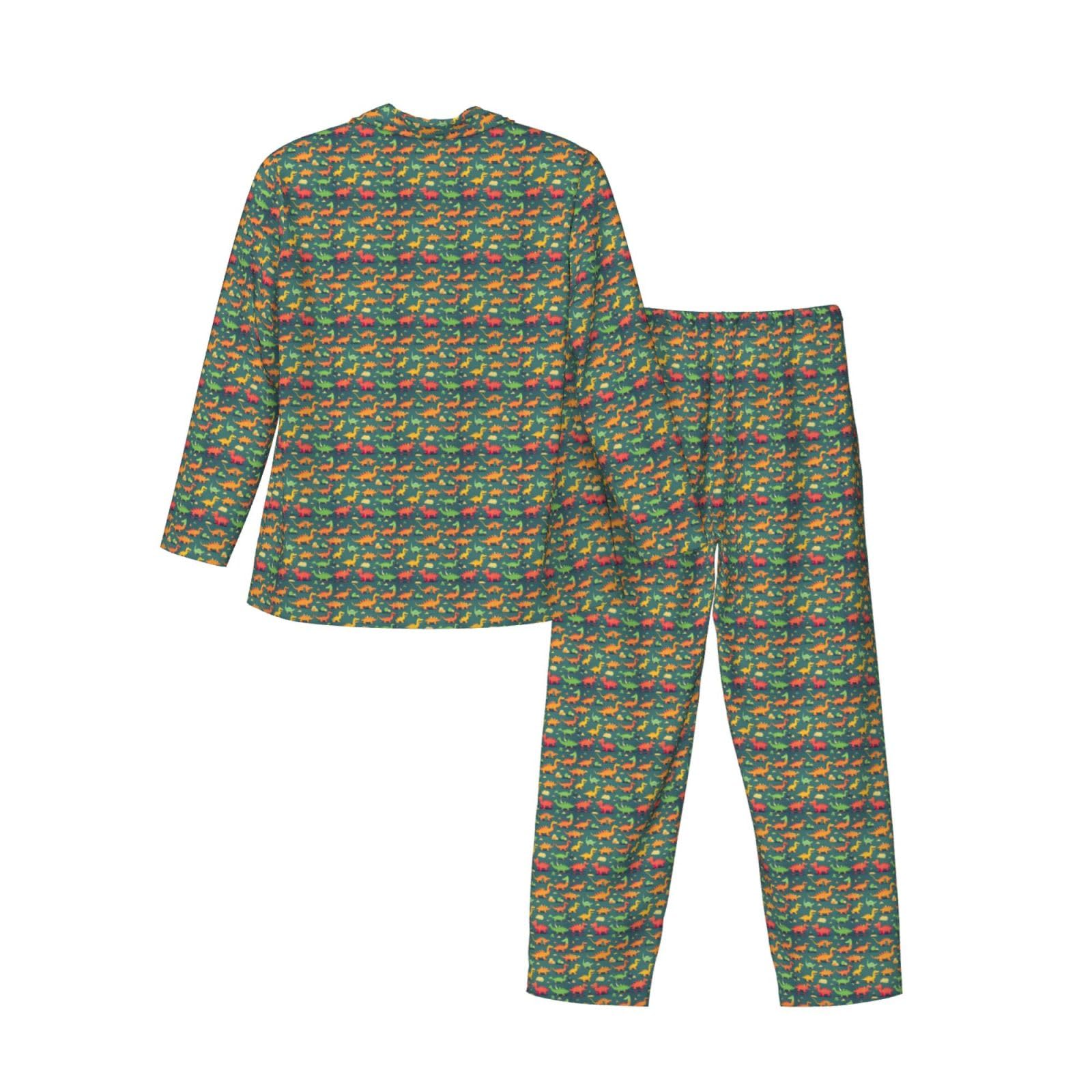 Langärmeliges Pyjama-Set für Herren, Motiv: viele kleine Dinosaurier, zweiteilig, bequeme Nachtwäsche