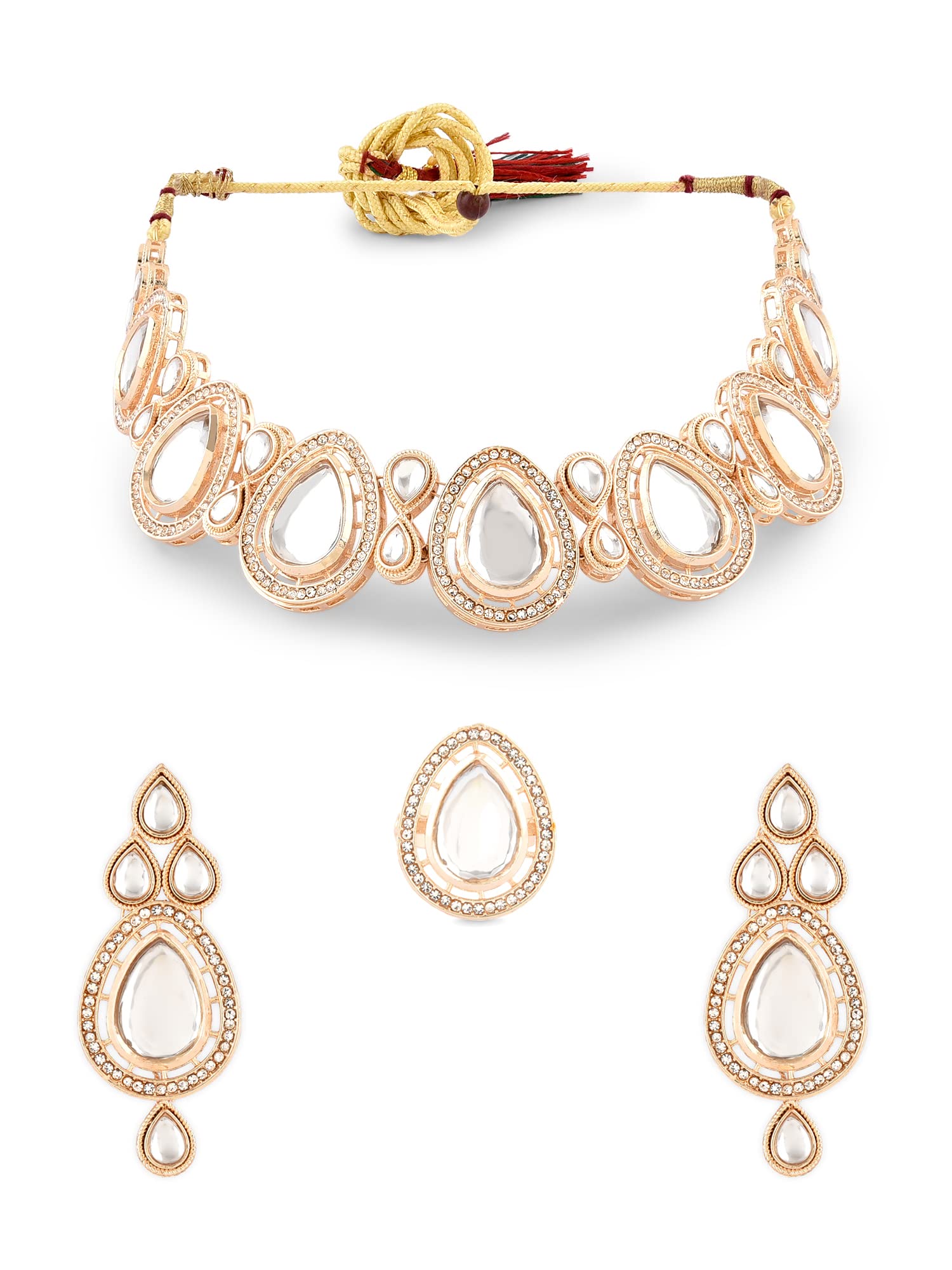 ZAVERI PEARLS Gold Tone Dazzling Kundan & Austrian Diamonds Teardrop Necklace Earring & Ring Set For Women-ZPFK16068 (B0C4H5SBWP) Amazon Price History, Amazon Price Tracker