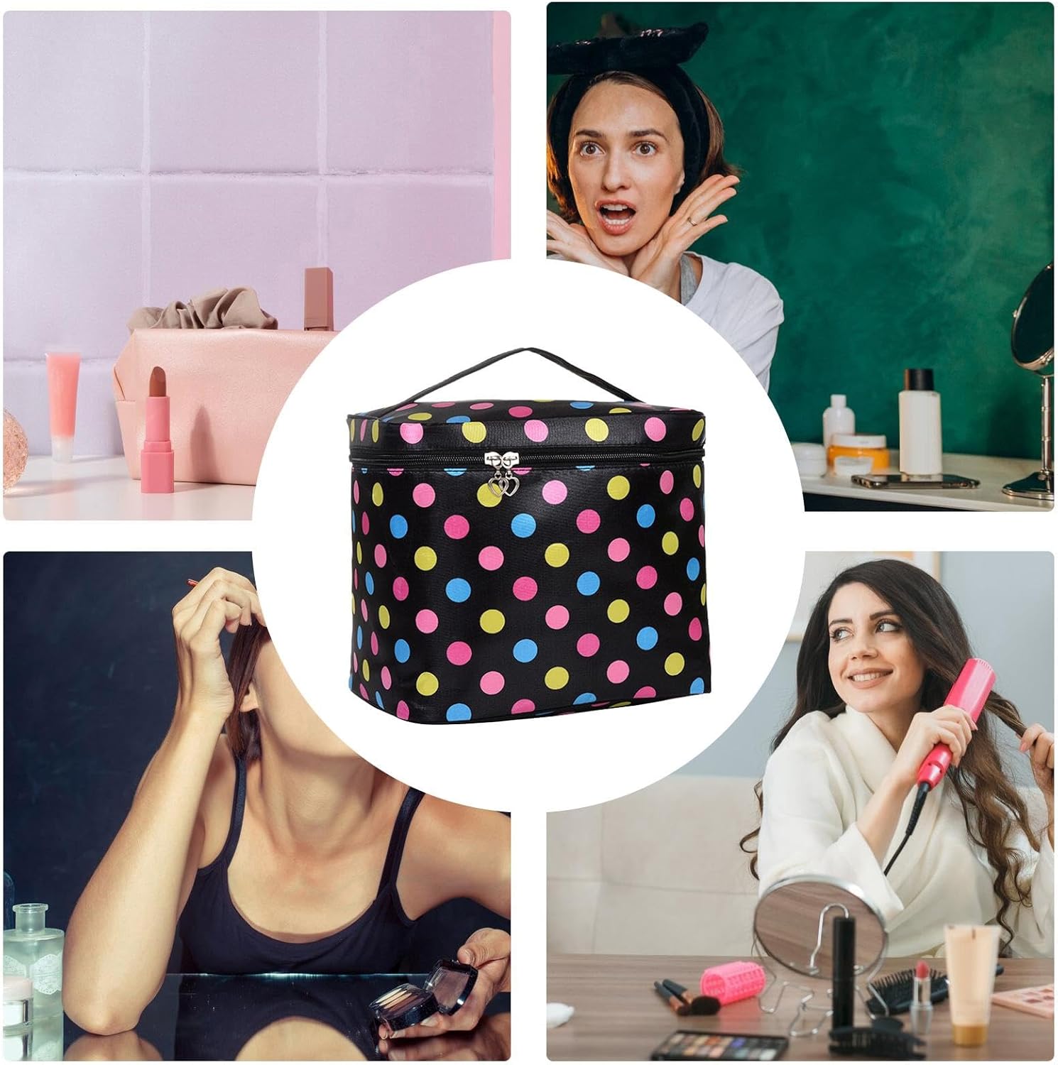 Makeup Bag - Cosmetic Case Vanity Travel Beauty Box | Make Up Train Case Hairdressing Tools Organiser with Adjustable Compartment, Makeup Drawer Organizer, Stylish Makeup Organizer for Traveling 3 71Qd5YUhpGL. AC SL1500