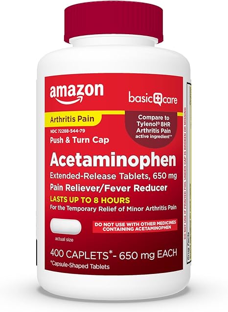 Amazon Basic Care Acetaminophen Extended-Release Tablets, 650 mg, Pain Reliever, Fever Reducer, Arthritis Pain, Headache, Backache, Menstrual Pain, 400 Count