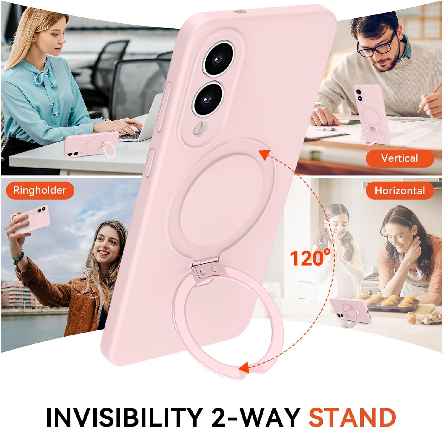 for Galaxy S25 Edge Case with Stand, Slim Liquid Silicone Phone Cases Compatible with MagSafe, Full Camera Protection Magnetic Kickstand Case Cover for Samsung S25 Edge, Pink - Image 4