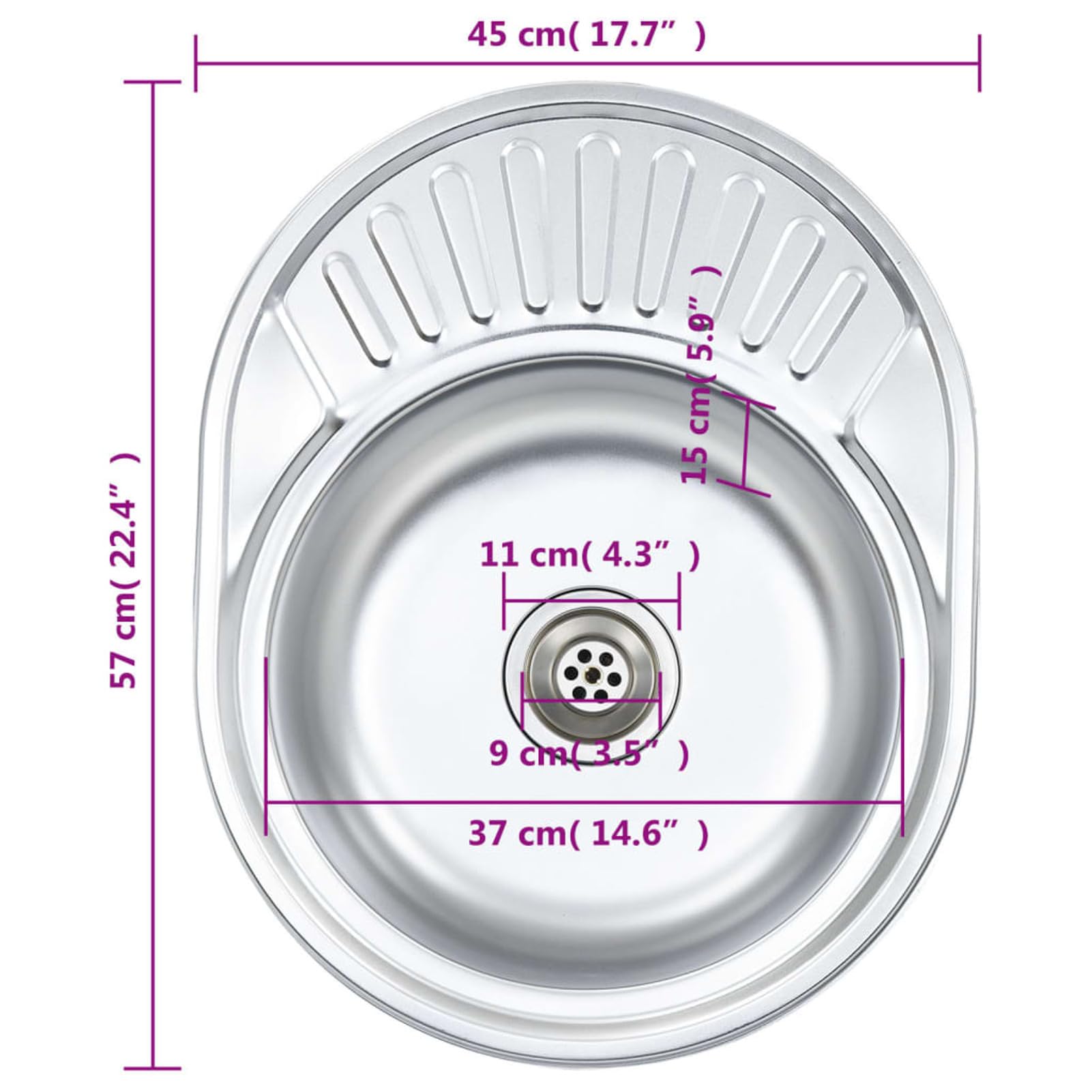 Gecheer Fregadero Cocina con colador y sifón Acero Inoxidable Ovalado,Encimera Cocina,Mueble Pila lavadero,Type 1