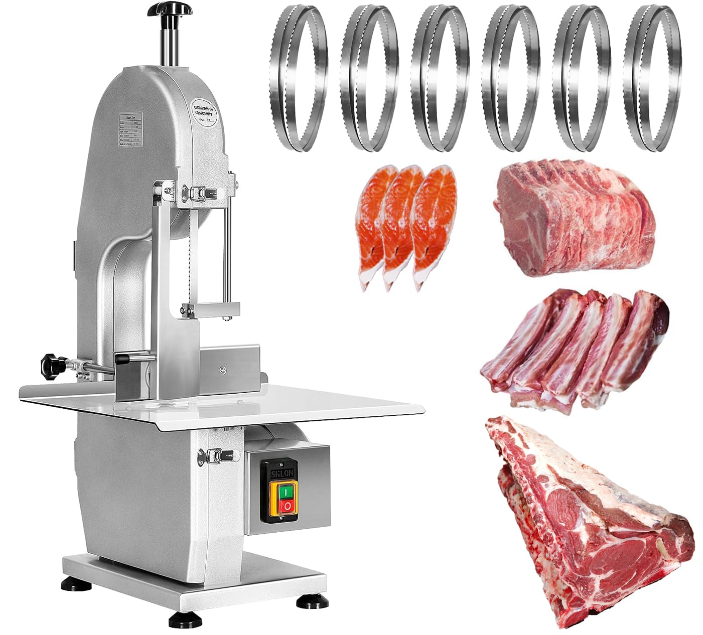 1500W Electric Meat Bone Saw Machine Bone Cutter Chop 0.8-5.9”Thickness, 2.6HP 110V Commercial Meat Band Saw for Butcher Cutting Frozen Meat into Slicer 20x15”Table Sawing for Chicken Fish Beef Tuna