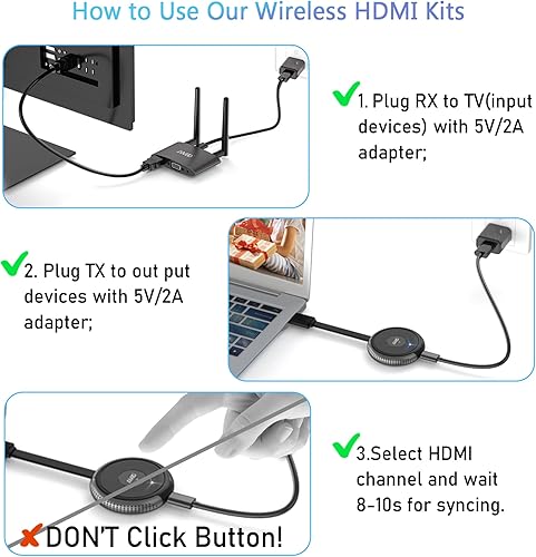 Miniatura 7 de Kit de transmisor y receptor HDMI inalámbrico 4K, 165FT50M 2.45GHz HDMI VGA VideoAudio Transferencia de pantalla dual, transmisión en vivo para